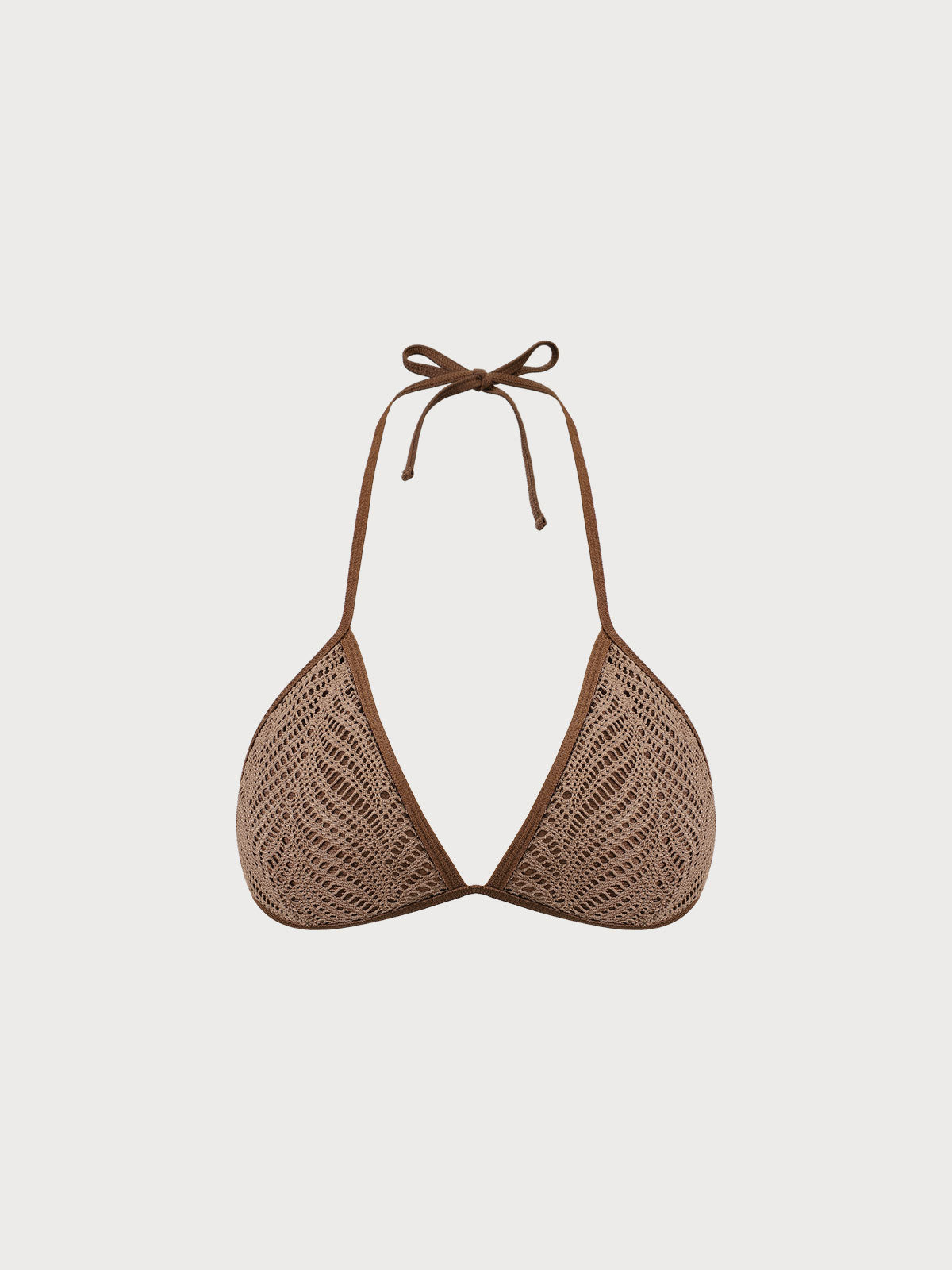 Bikini Top Triangular Café Crochet con Halter