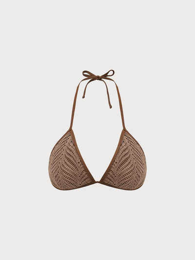 Bikini Top Triangular Café Crochet con Halter