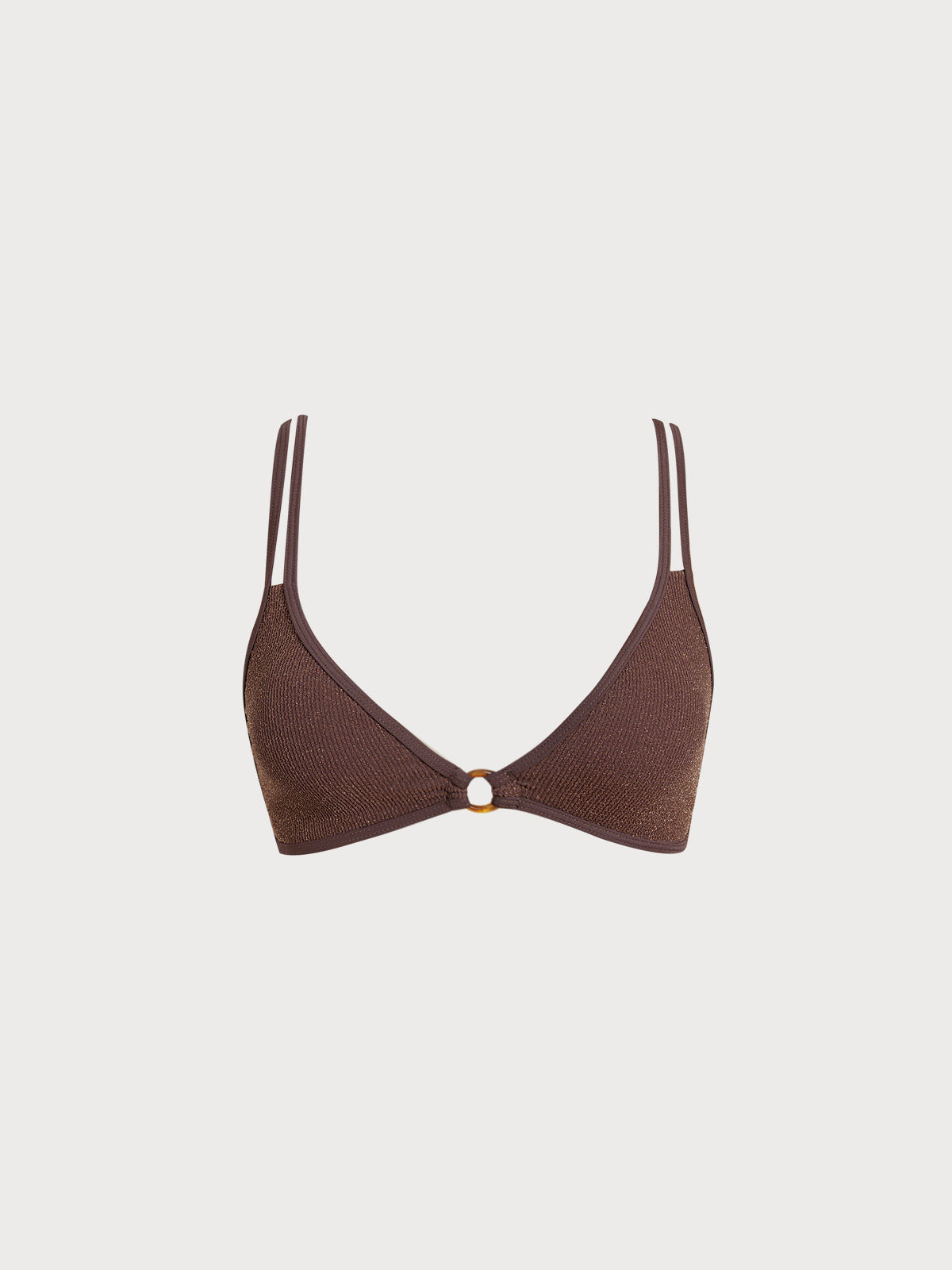 Bikini Top Café Oscuro con Aros y Tirantes Cruzados