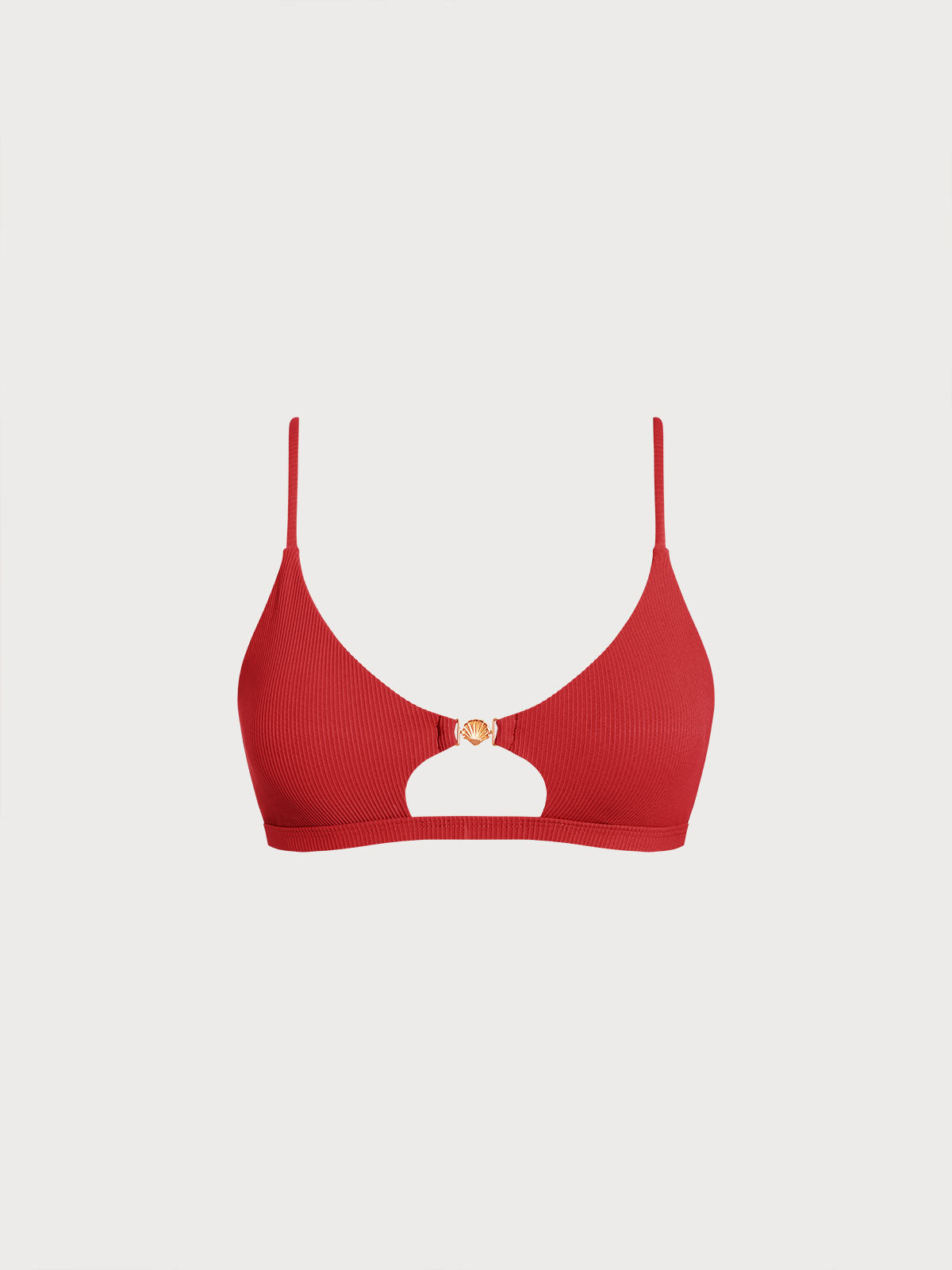 Bikini Top Rojo con Recortes y Detalles Dorados