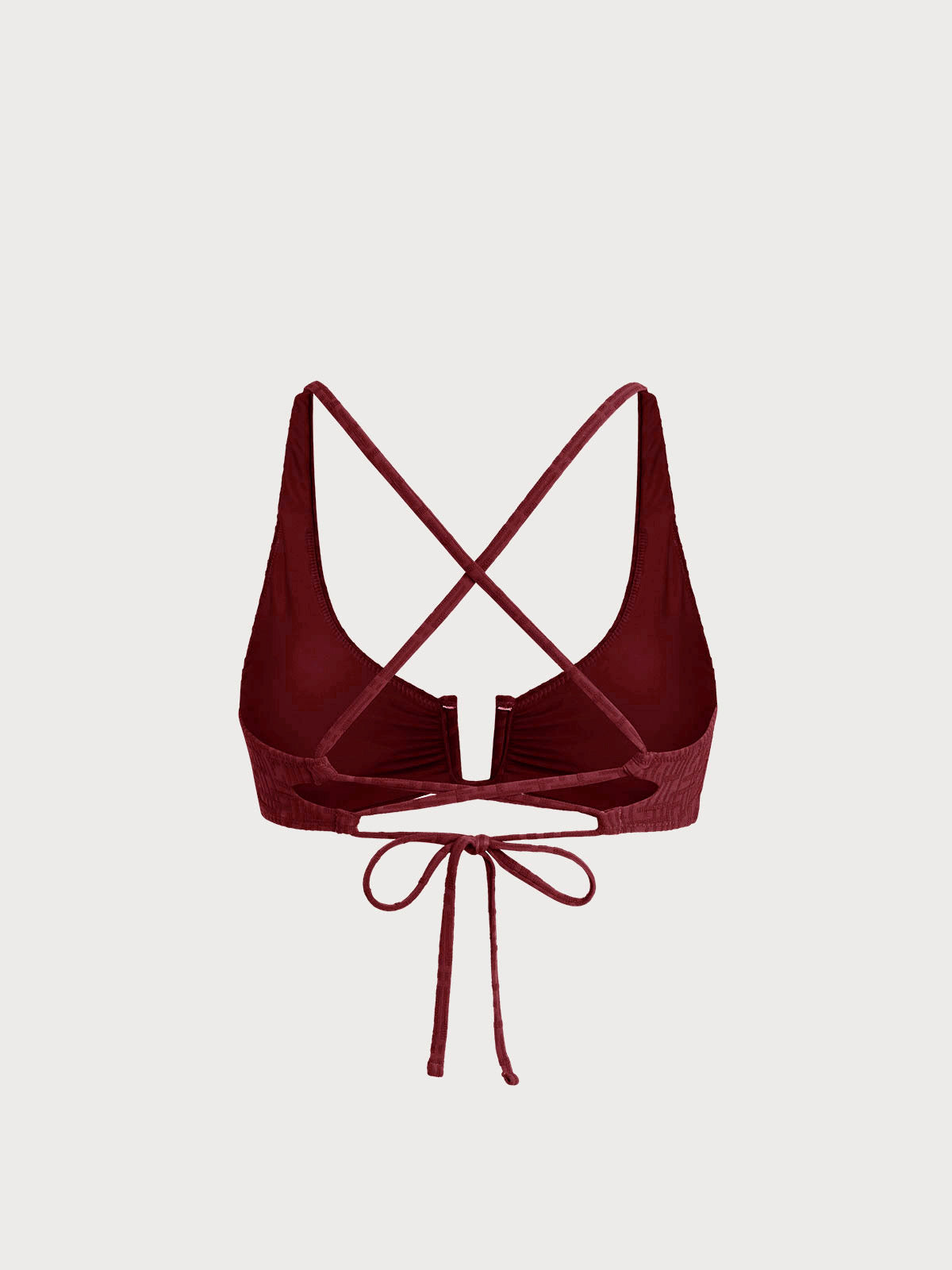 Bikini Top Rojo Vino Texturizado con Aro en U y Espalda Cruzada