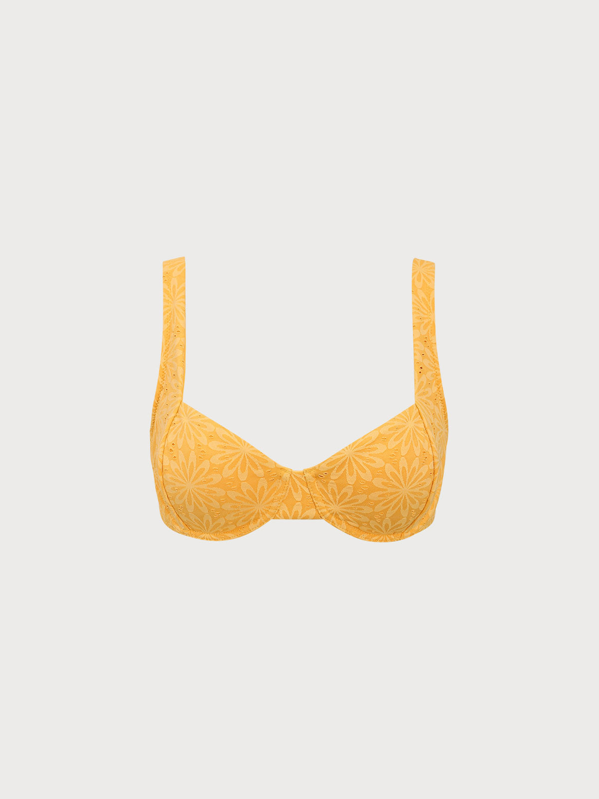 Top de bikini amarillo de jacquard floral