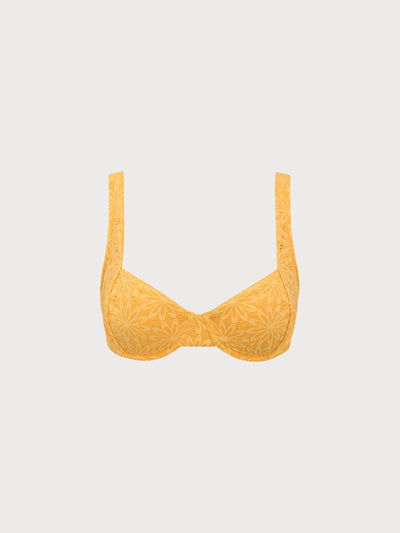Top de bikini amarillo de jacquard floral