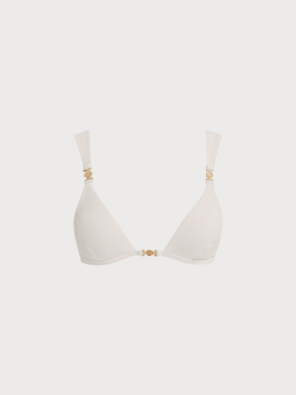 Top de bikini blanco hueso con detalles dorados
