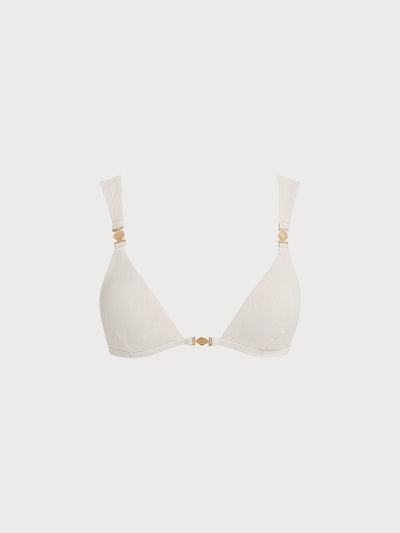Top de bikini blanco hueso con detalles dorados