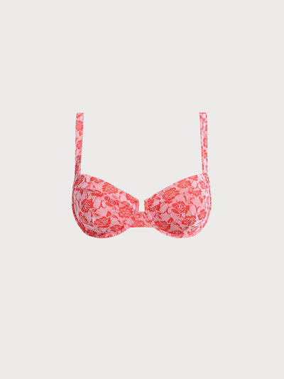 Bikini Top Rojo Rosado Texturizado con Varilla