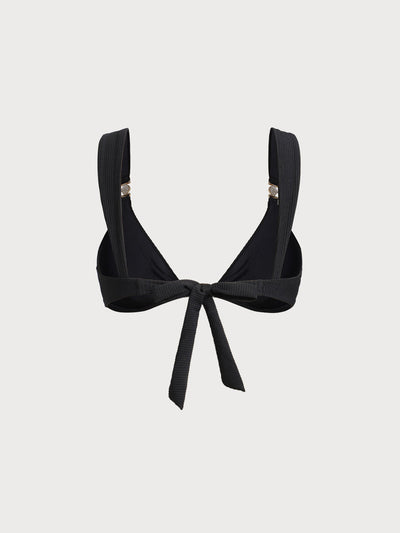 Top de bikini negro con detalles dorados