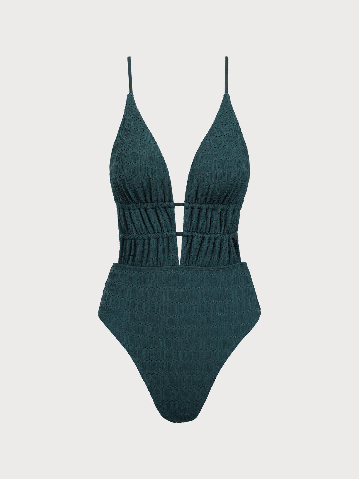 Bañador enterizo verde oscuro con textura y escote profundo
