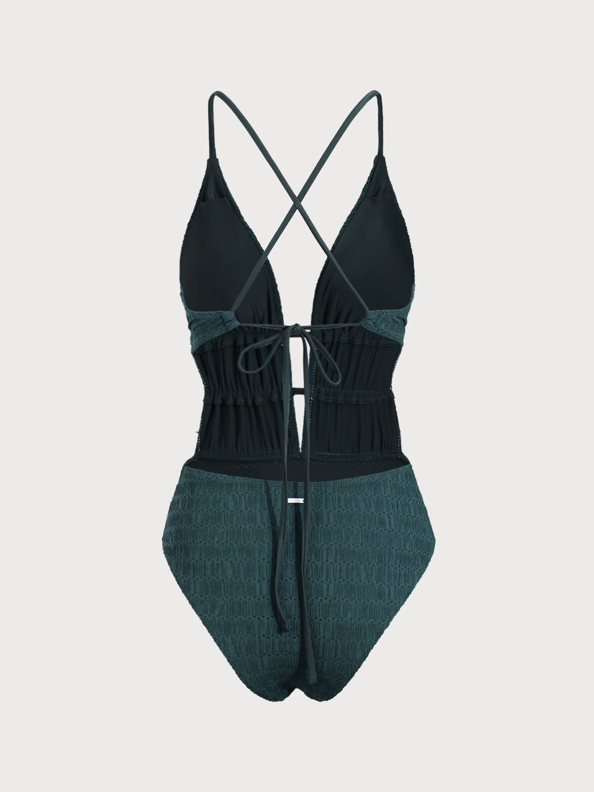 Bañador enterizo verde oscuro con textura y escote profundo