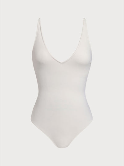Bañador enterizo blanco hueso con escote en V
