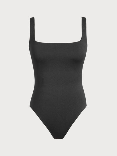 Traje de Baño Entero Negro con Espalda en Pétalos y Control Abdomen