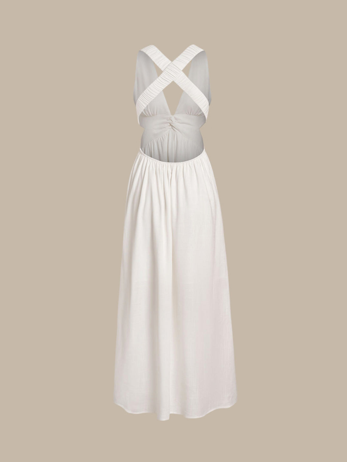 Vestido de Playa Blanco con Cuello en V y Pliegues